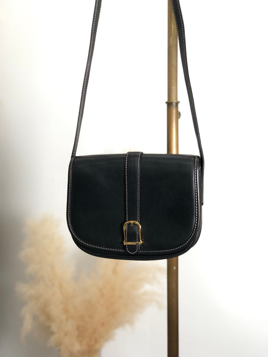 CELINE Belt Buckle Stitch Shoulder bag Black Vintage 8d2v6y
