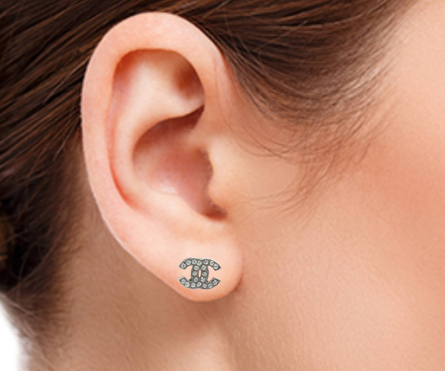 Chanel Classic Silver CC Crystal Small Piercing Earrings