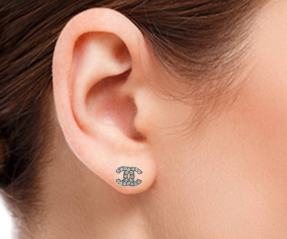 Chanel Classic Silver CC Crystal Small Piercing Earrings