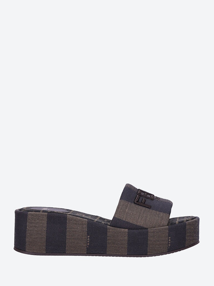 Fendi Women Slide Jacquard Pequin Logo Ff Sandals