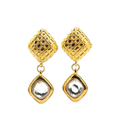 Chanel Gold Plated Matelassé Rhombus Motif Bijou Earrings
