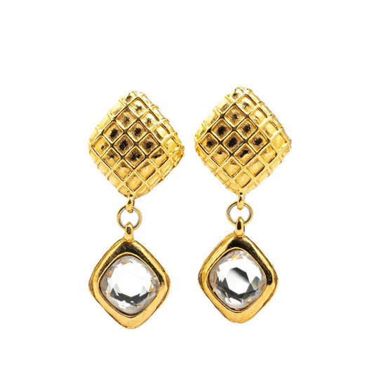 Chanel Gold Plated Matelassé Rhombus Motif Bijou Earrings