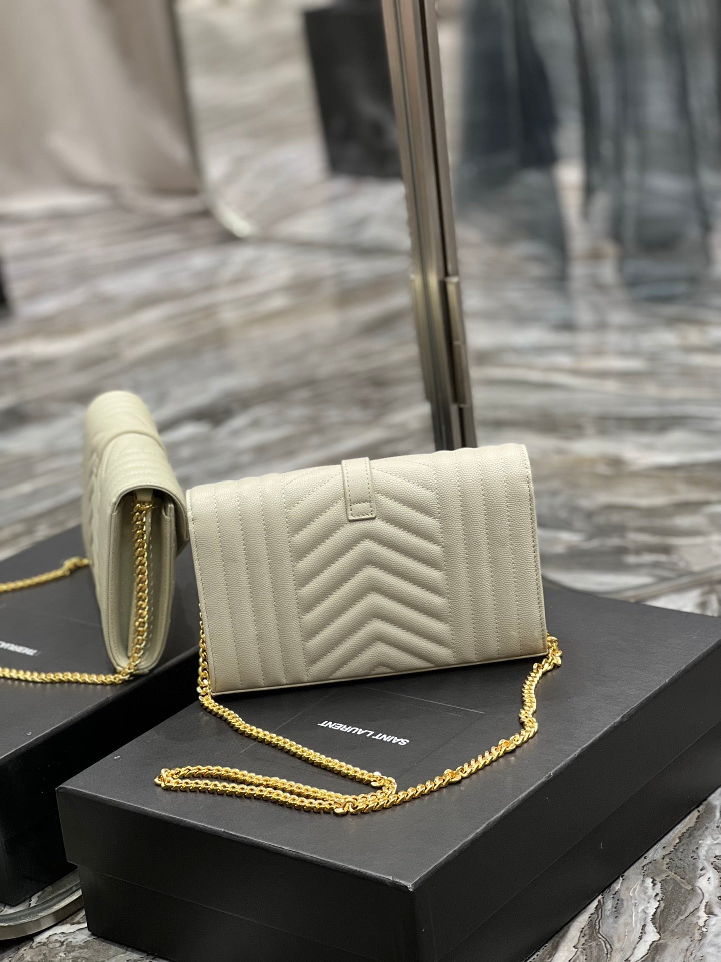 Yves Saint Laurent Envelope Small Chain Bag White