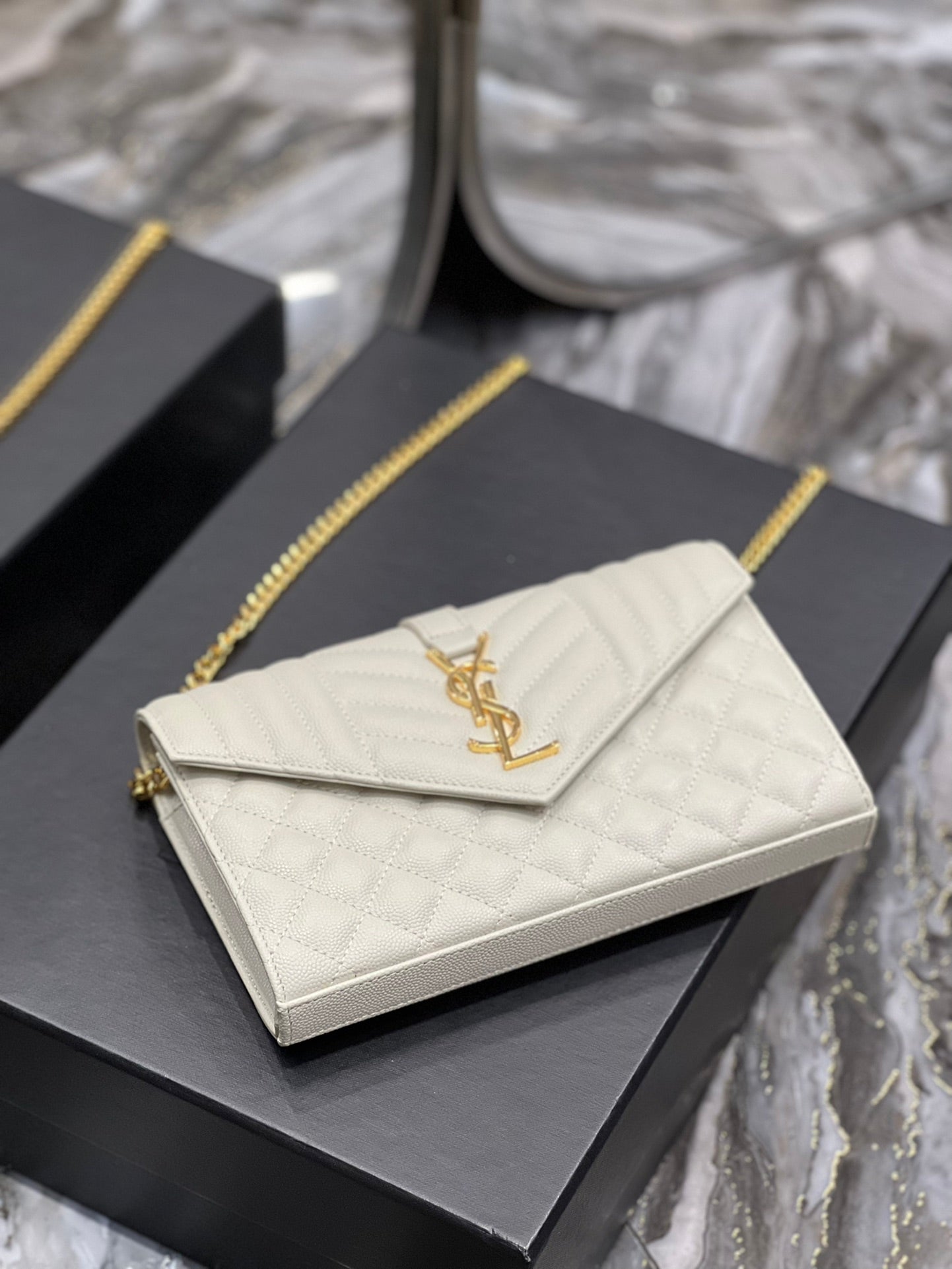 Yves Saint Laurent Envelope Small Chain Bag White