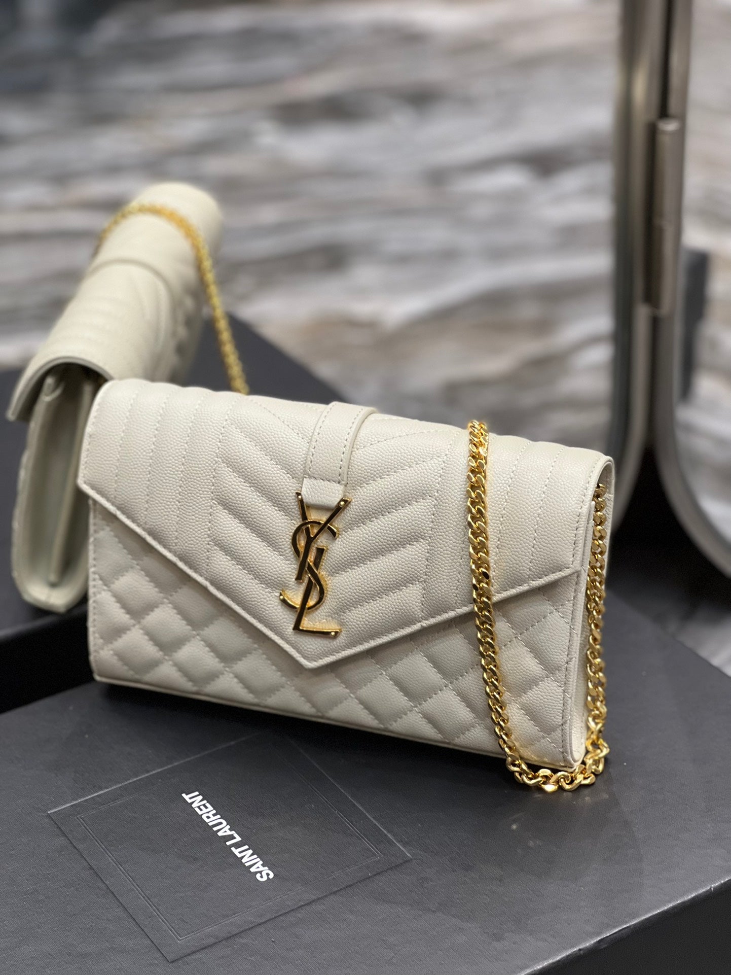 Yves Saint Laurent Envelope Small Chain Bag White