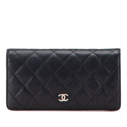Chanel Coco Mark Matelassé Caviarskin Long Wallet