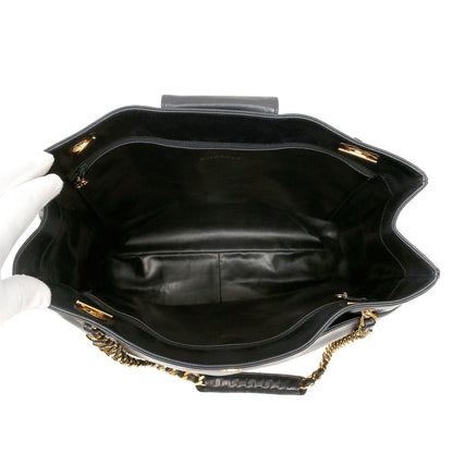 Chanel Vintage Navy Blue Lambskin Tote with Gold Hardware