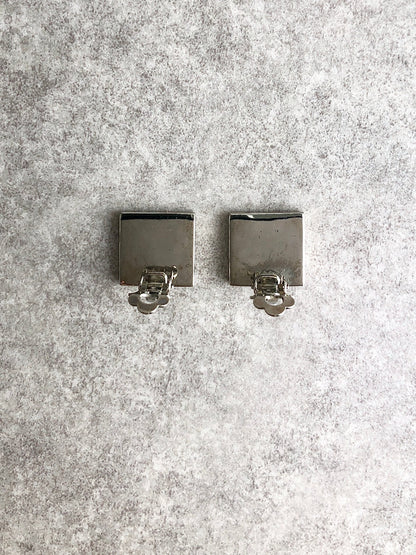 CELINE Logo Motif Earrings Silver Vintage iudp3b