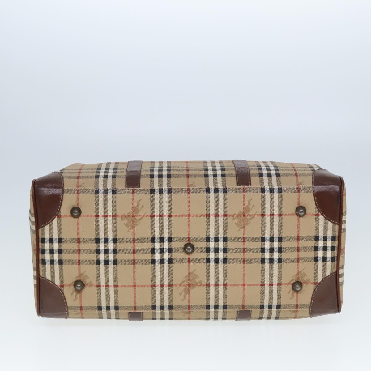 BURBERRYSs Nova Check Boston Bag PVC Leather Beige Auth tb1105
