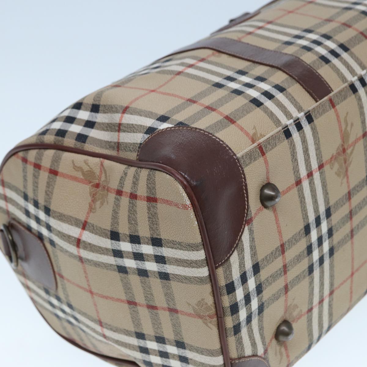 BURBERRYSs Nova Check Boston Bag PVC Leather Beige Auth tb1105