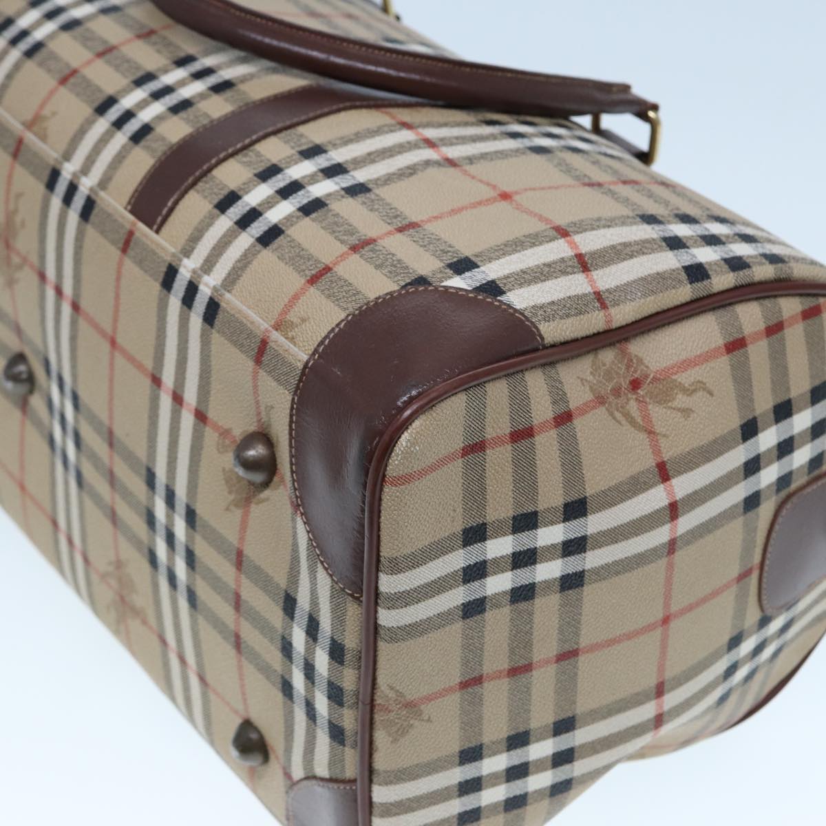 BURBERRYSs Nova Check Boston Bag PVC Leather Beige Auth tb1105
