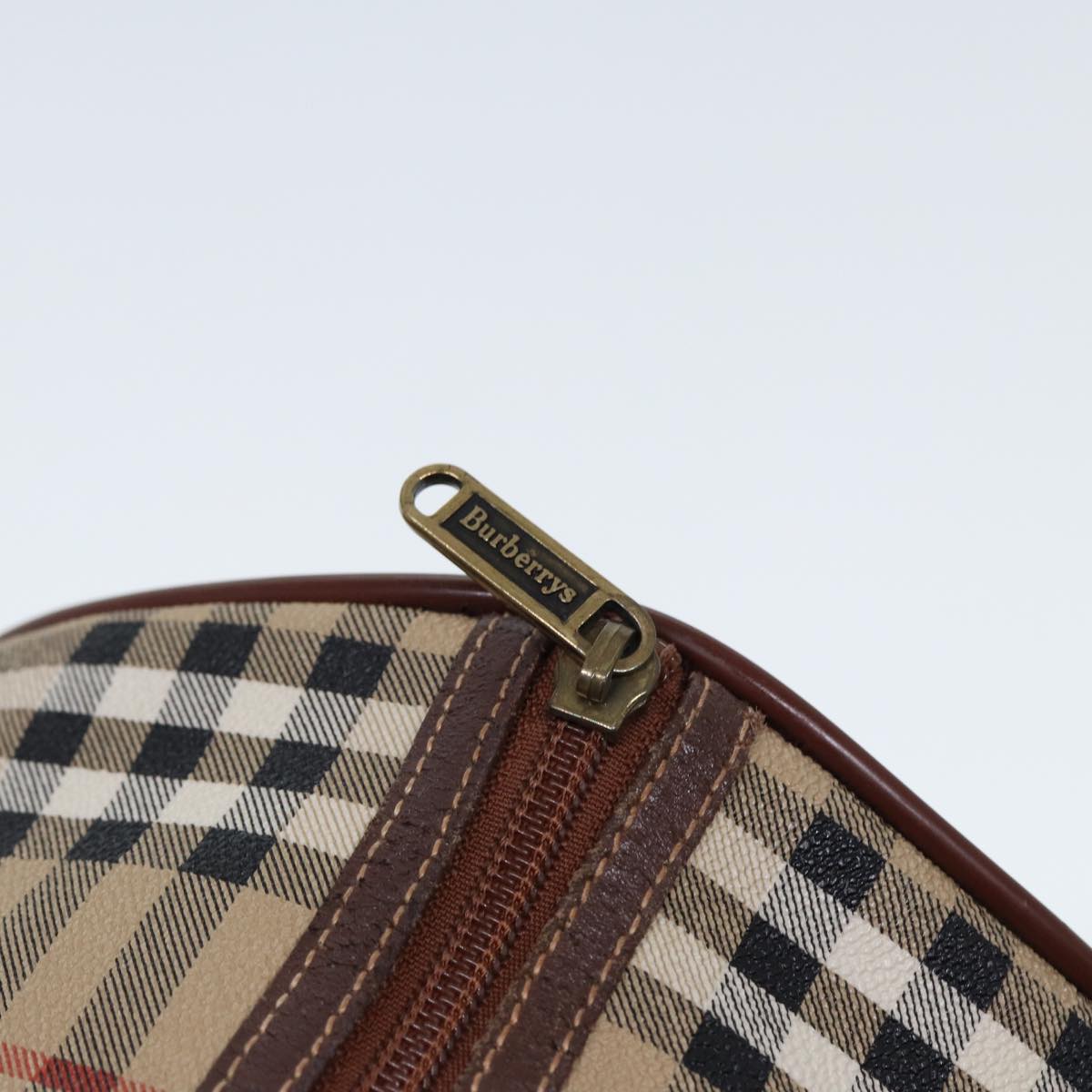 BURBERRYSs Nova Check Boston Bag PVC Leather Beige Auth tb1105