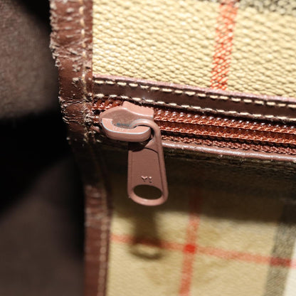 BURBERRYSs Nova Check Boston Bag PVC Leather Beige Auth tb1105