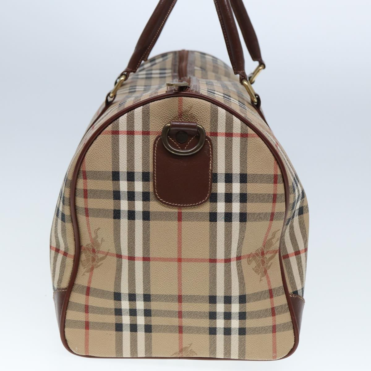 BURBERRYSs Nova Check Boston Bag PVC Leather Beige Auth tb1105