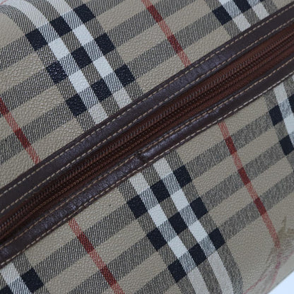 BURBERRYSs Nova Check Boston Bag PVC Leather Beige Auth tb1105
