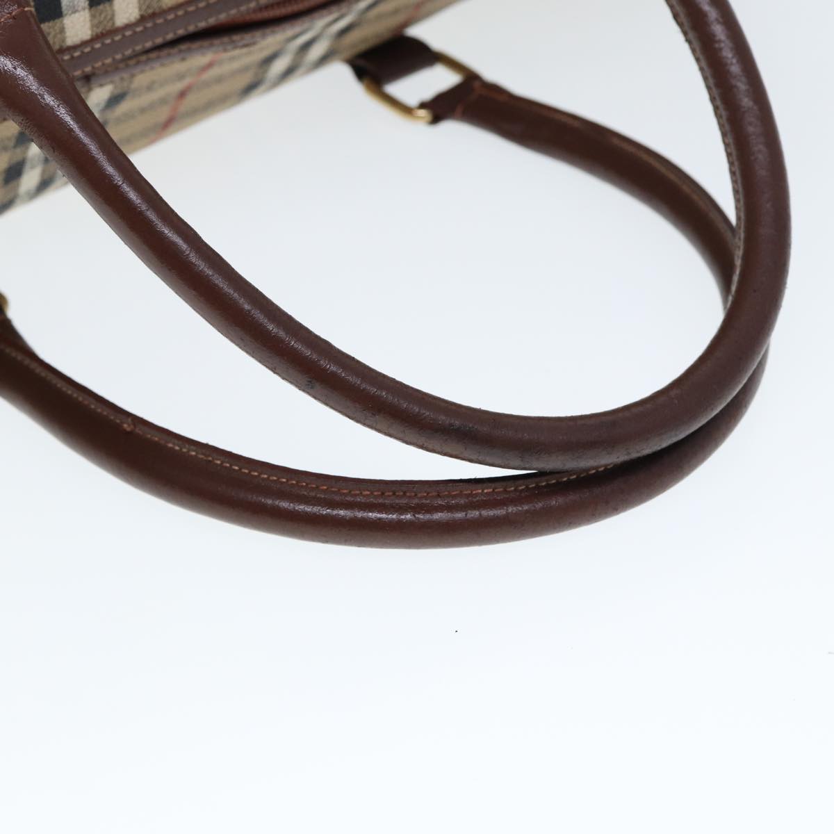BURBERRYSs Nova Check Boston Bag PVC Leather Beige Auth tb1105