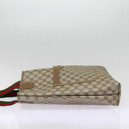 GUCCI GG Supreme Web Sherry Line Tote Bag PVC Leather Beige Red Auth tb1124
