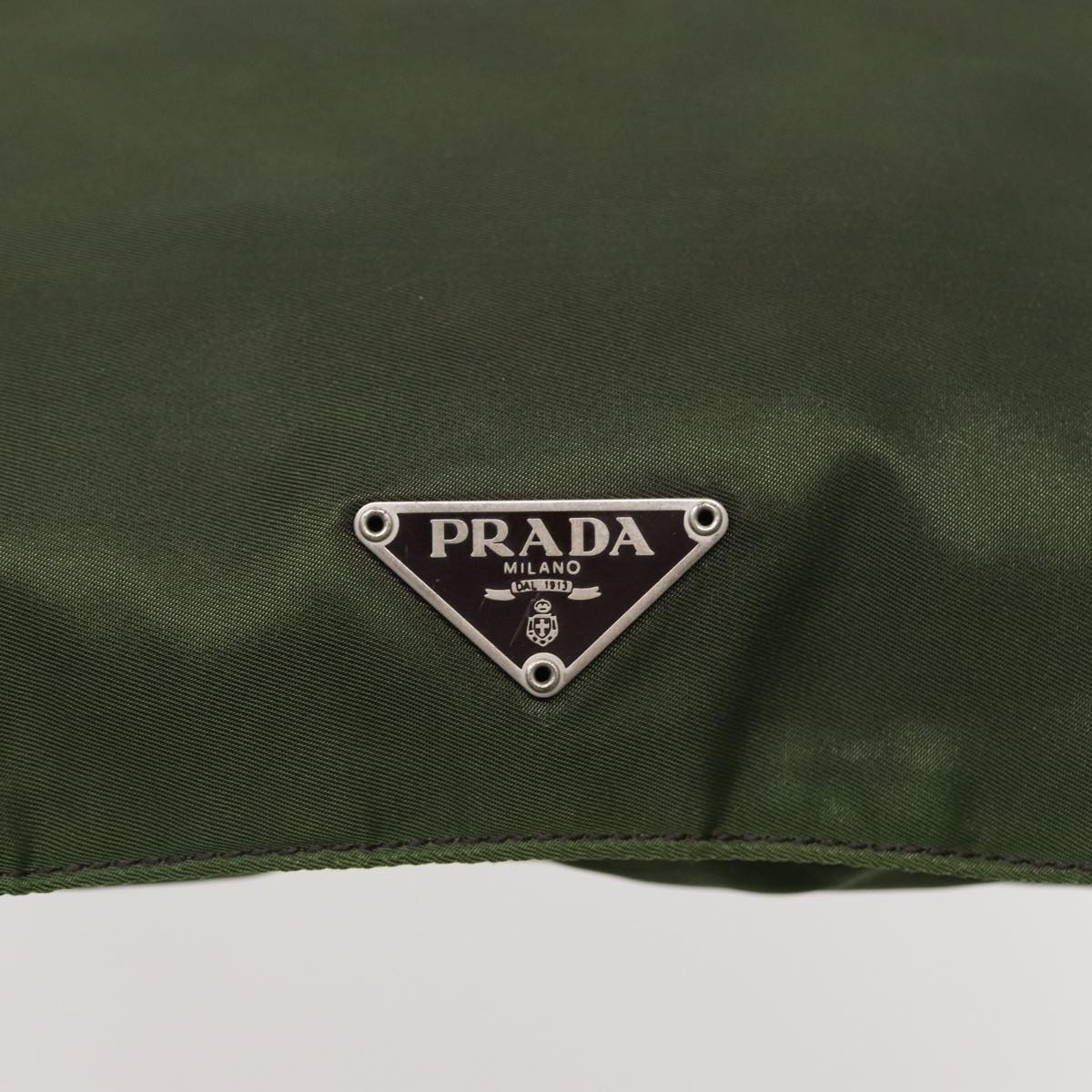 PRADA Shoulder Bag Nylon Khaki Dark Brown Silver Auth tb1125