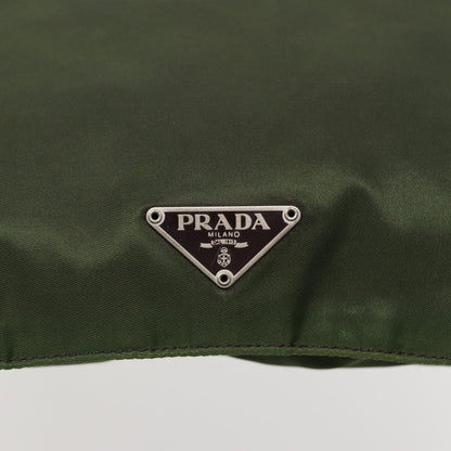 PRADA Shoulder Bag Nylon Khaki Dark Brown Silver Auth tb1125