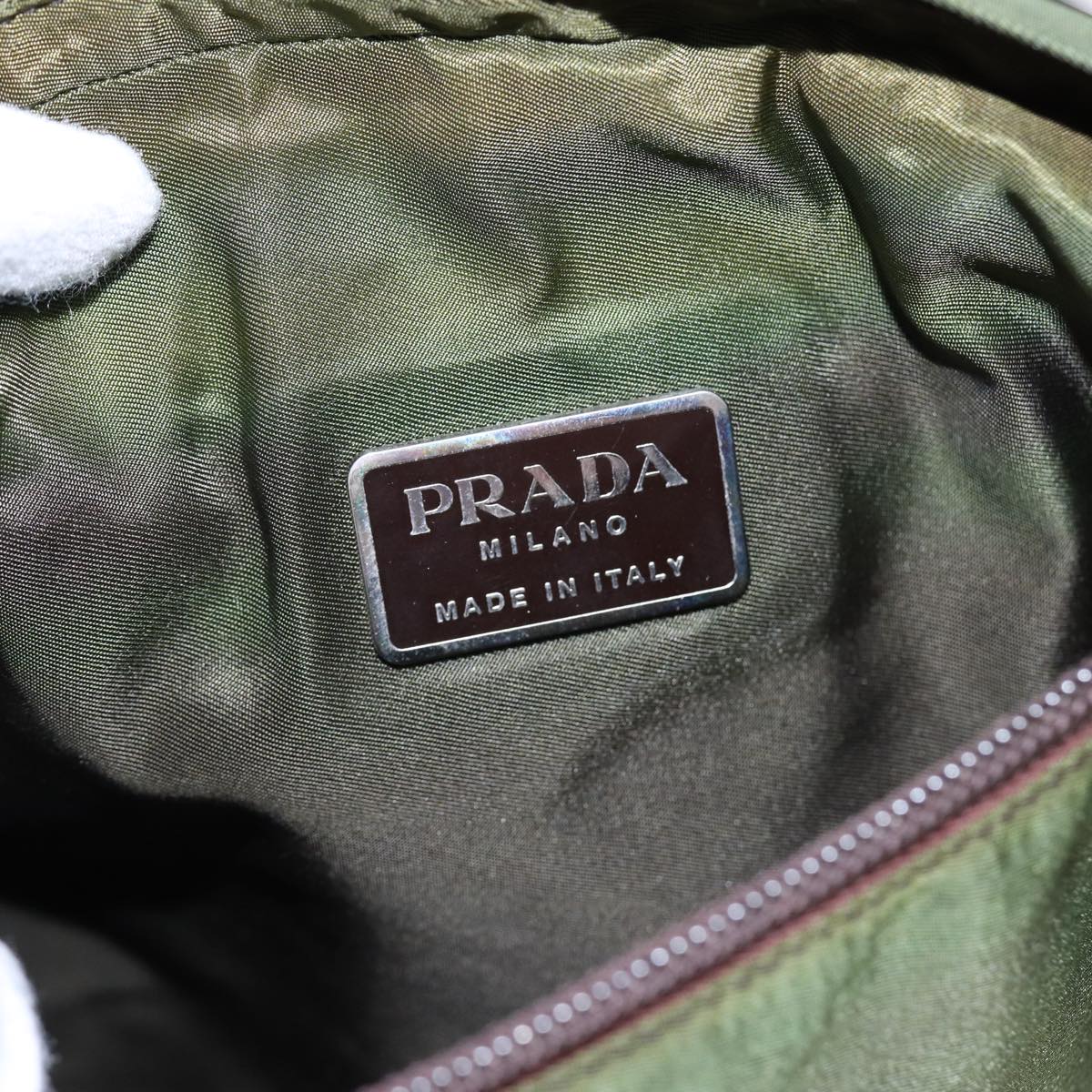 PRADA Shoulder Bag Nylon Khaki Dark Brown Silver Auth tb1125