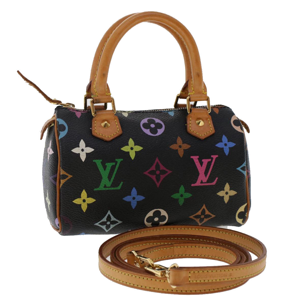 LOUIS VUITTON Monogram Multicolor Mini Speedy Hand Bag Black M92644 Auth tb787