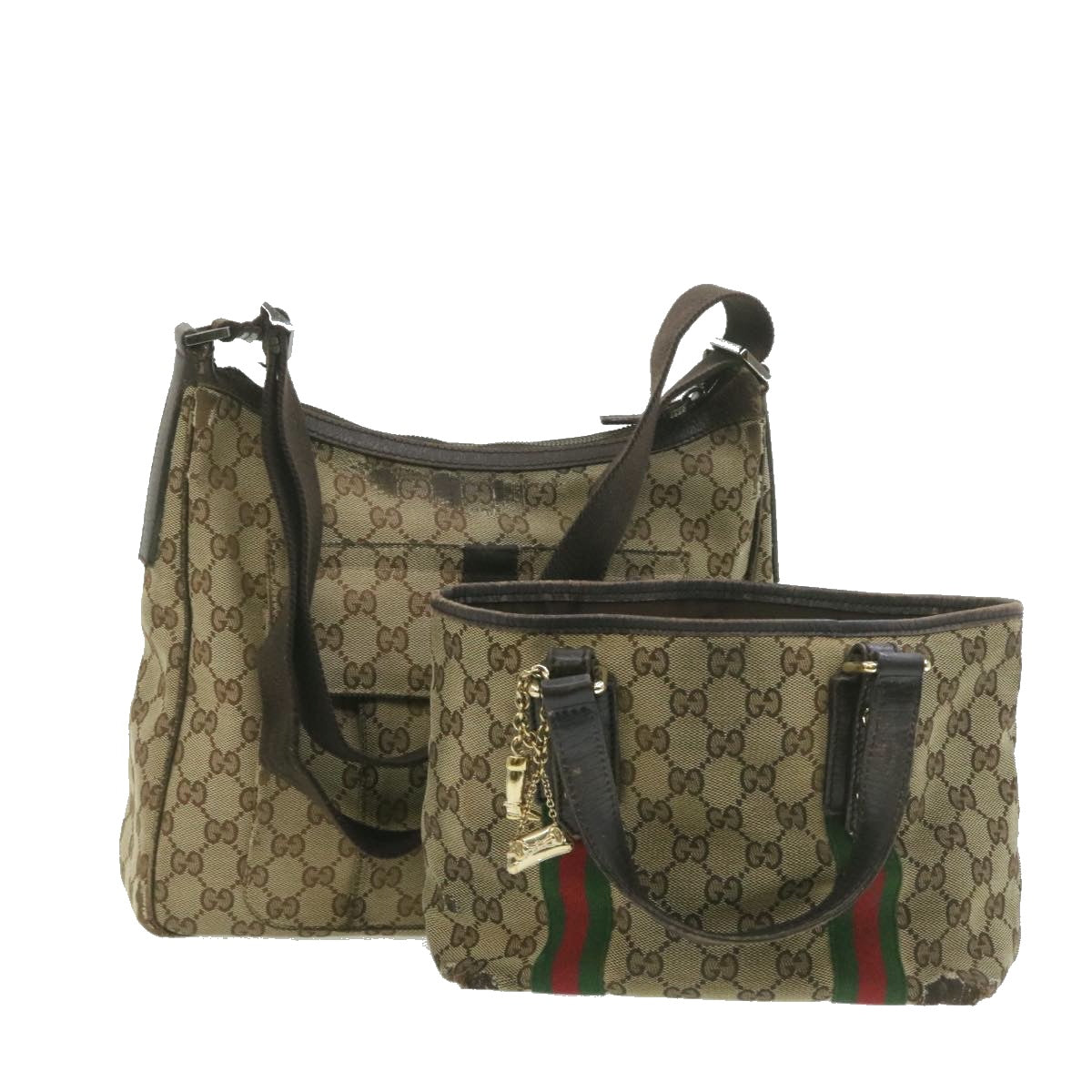 GUCCI Web Sherry Line GG Canvas Hand Shoulder Bag 2Set Beige  th1038