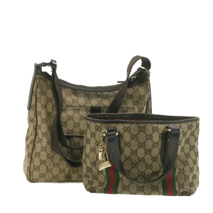 GUCCI Web Sherry Line GG Canvas Hand Shoulder Bag 2Set Beige  th1038