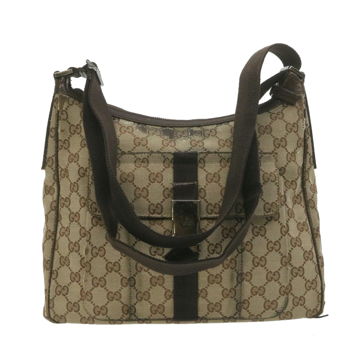 GUCCI Web Sherry Line GG Canvas Hand Shoulder Bag 2Set Beige  th1038