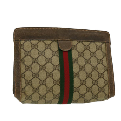 GUCCI GG Canvas Web Sherry Line Clutch Bag Beige Green Red  th2821