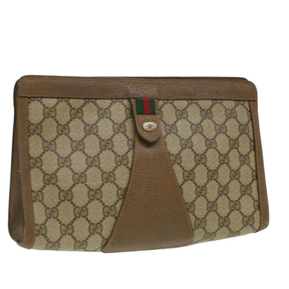 GUCCI Web Sherry Line GG Canvas Clutch Bag PVC Leather Beige Green  th3181