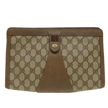 GUCCI Web Sherry Line GG Canvas Clutch Bag PVC Leather Beige Green  th3181