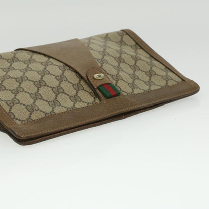 GUCCI Web Sherry Line GG Canvas Clutch Bag PVC Leather Beige Green  th3181