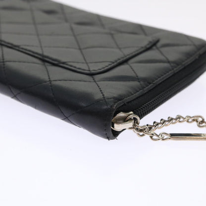 CHANEL Cambon Line Long Wallet Lamb Skin Black CC Auth th3796