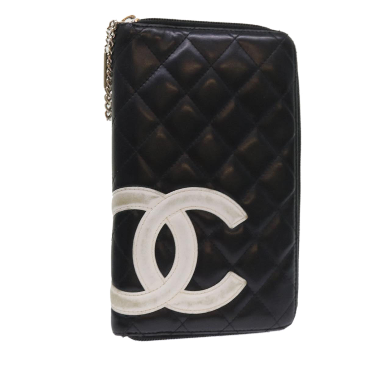 Chanel Cambon Line Long Wallet Lamb Skin Black CC Auth th3796