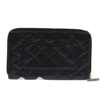 CHANEL Cambon Line Long Wallet Lamb Skin Black CC Auth th3796