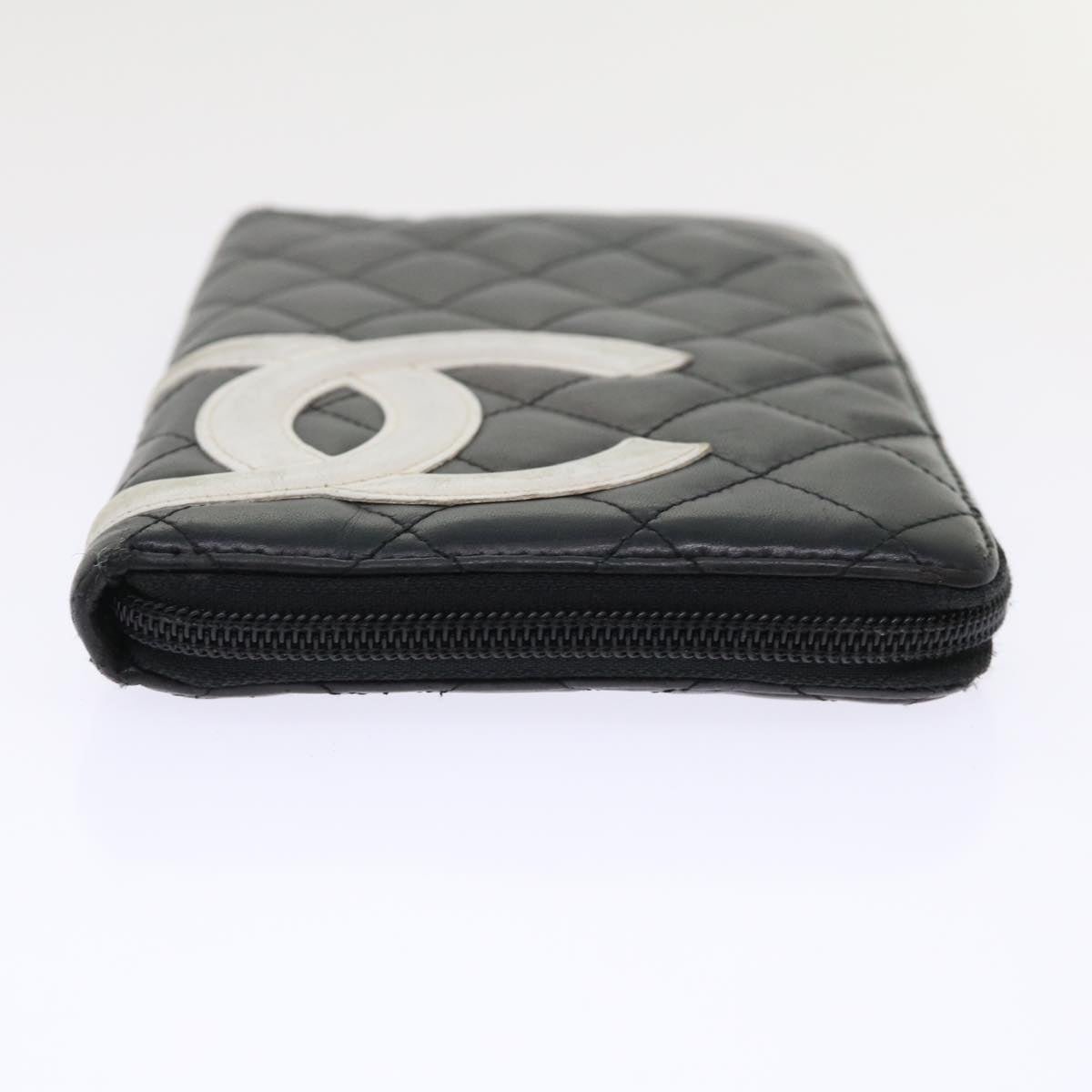 Chanel Cambon Line Long Wallet Lamb Skin Black CC Auth th3796