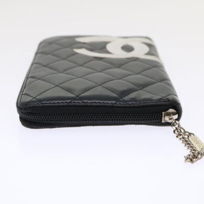 CHANEL Cambon Line Long Wallet Lamb Skin Black CC Auth th3796