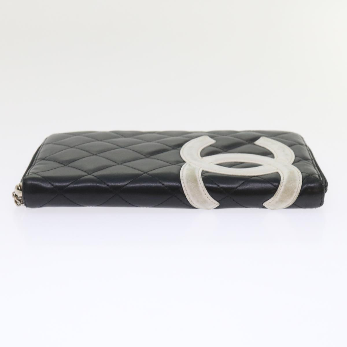 CHANEL Cambon Line Long Wallet Lamb Skin Black CC Auth th3796