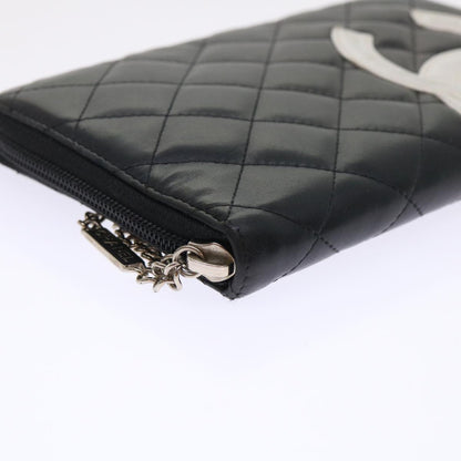 CHANEL Cambon Line Long Wallet Lamb Skin Black CC Auth th3796