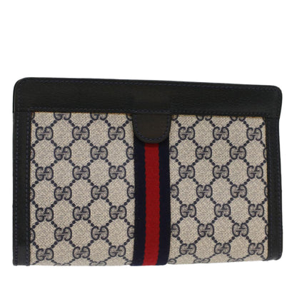 GUCCI GG Canvas Sherry Line Clutch Bag PVC Leather Gray Red Navy  th3819