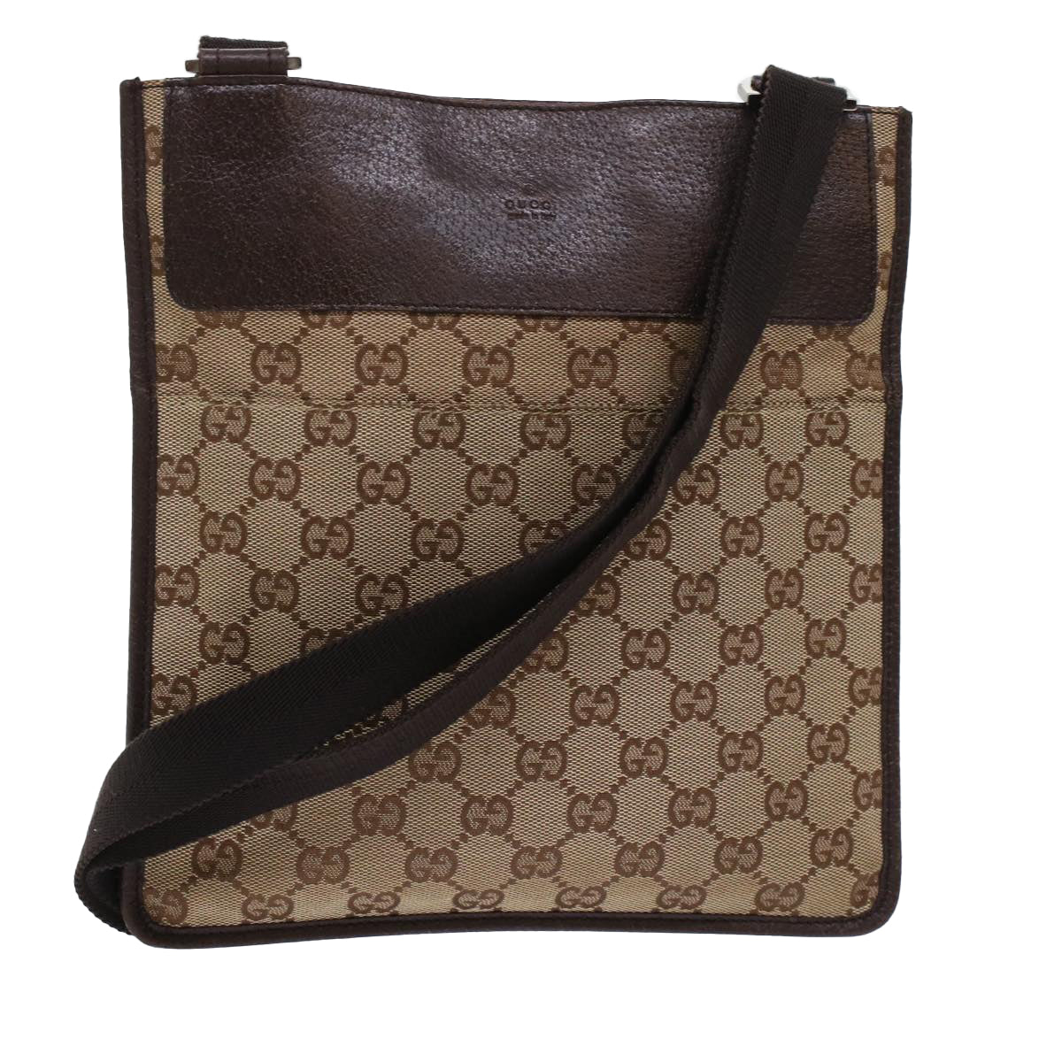 GUCCI GG Canvas Shoulder Bag Leather Beige 27639  th3823