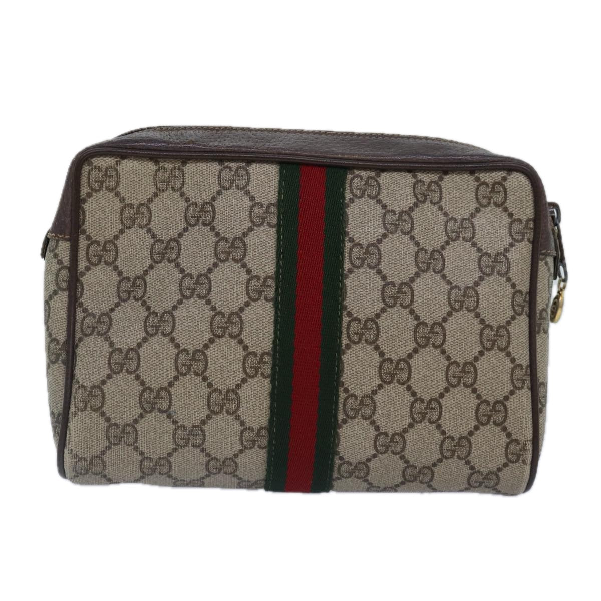 GUCCI GG Supreme Web Sherry Line Clutch Bag PVC Red Beige 56 01 012 Auth th5230