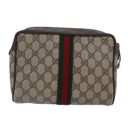 GUCCI GG Supreme Web Sherry Line Clutch Bag PVC Red Beige 56 01 012 Auth th5230