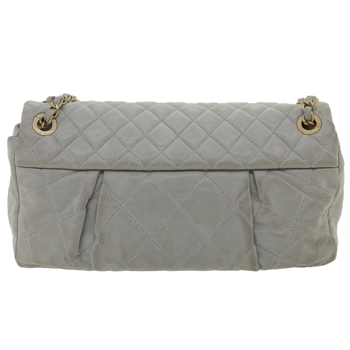 CHANEL Lamb Skin Matelasse Double Chain Shoulder Bag Gray CC Auth am1097g