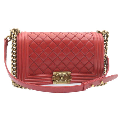Chanel Boy  Matelasse Chain New Shoulder Bag Leather Red CC Auth knn