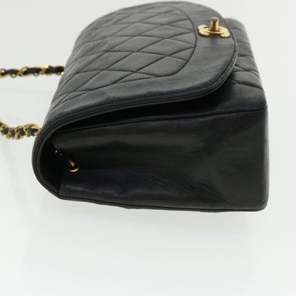 CHANEL Diana Matelasse Chain Flap Shoulder Bag Lamb Skin Black Gold Auth 25036A