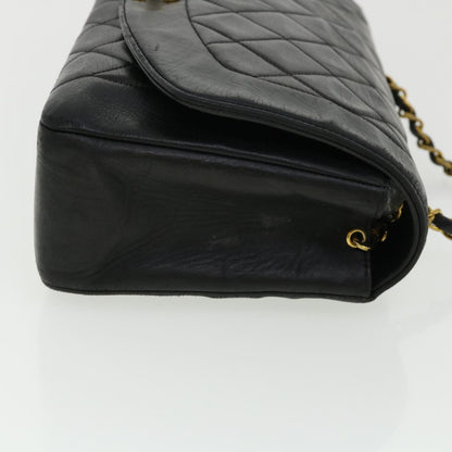 CHANEL Diana Matelasse Chain Flap Shoulder Bag Lamb Skin Black Gold Auth 25036A