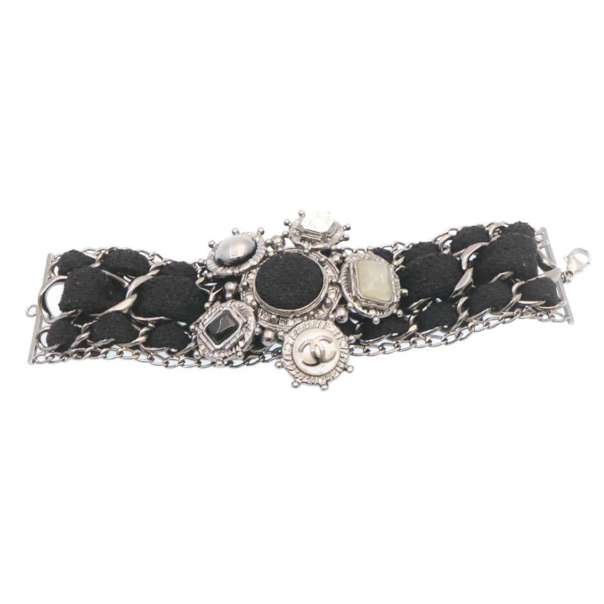 Chanel Bangle Bracelet Metal Black CC Auth amsA