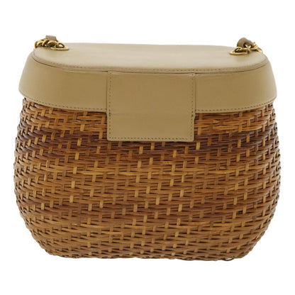 Chanel Basket Chain Shoulder Bag Leather rattan Brown CC Auth A