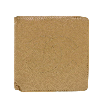 CHANEL Wallet Caviar Skin Beige CC Auth ti1127